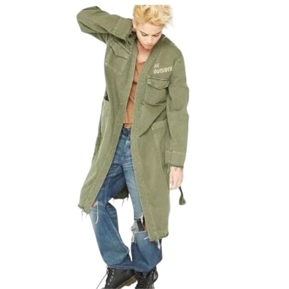 Free People X Sandrine Rose Women’s Army Green Jean Long Jacket Size Small NWT